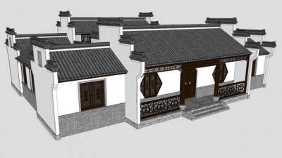 徽派建筑四合院SU模型下载_sketchup草图大师SKP模型