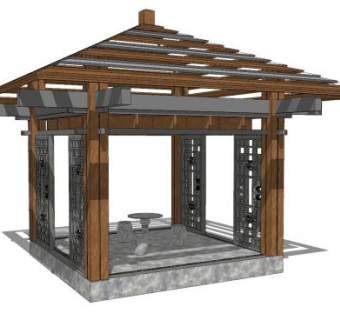 亭子木斜梁SU模型下载_sketchup草图大师SKP模型