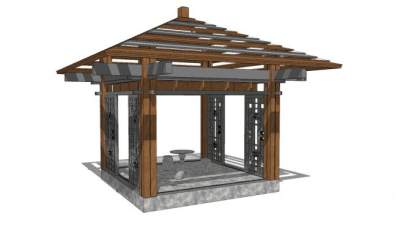 亭子木斜梁SU模型下载_sketchup草图大师SKP模型