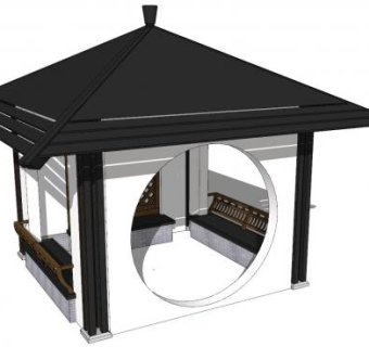 中式禅意亭子SU模型下载_sketchup草图大师SKP模型