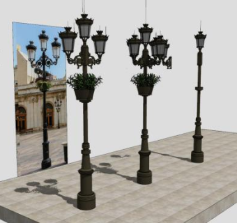 欧式盆景路灯SU模型下载_sketchup草图大师SKP模型