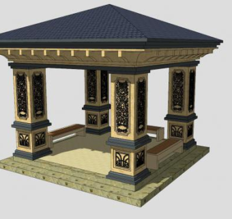 欧式四角亭子SU模型下载_sketchup草图大师SKP模型