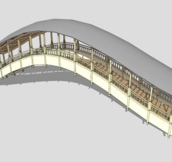 新中式弧形廊桥拱桥SU模型下载_sketchup草图大师SKP模型