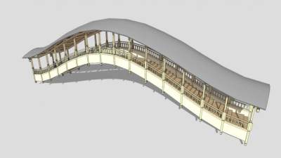 新中式弧形廊桥拱桥SU模型下载_sketchup草图大师SKP模型