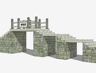 中式景区多孔石拱桥SU模型下载_sketchup草图大师SKP模型