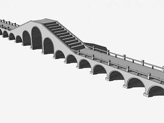 中式多孔景观桥石拱桥SU模型下载_sketchup草图大师SKP模型