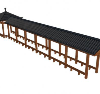 中式木连廊SU模型下载_sketchup草图大师SKP模型