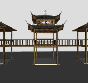 木连廊寨子建筑SU模型下载_sketchup草图大师SKP模型