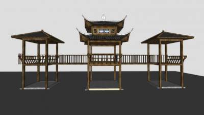 木连廊寨子建筑SU模型下载_sketchup草图大师SKP模型