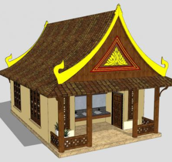 泰国风格公共厕所SU模型下载_sketchup草图大师SKP模型