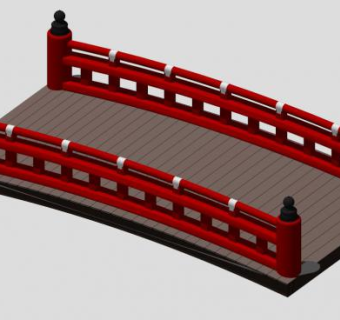 小型红色栏杆弧形拱桥SU模型下载_sketchup草图大师SKP模型