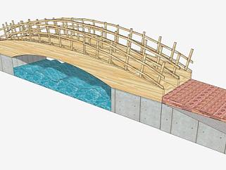 中式弧形木制拱桥SU模型下载_sketchup草图大师SKP模型