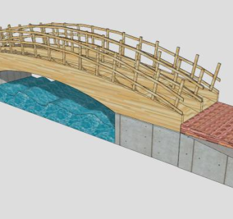 中式弧形木制拱桥SU模型下载_sketchup草图大师SKP模型
