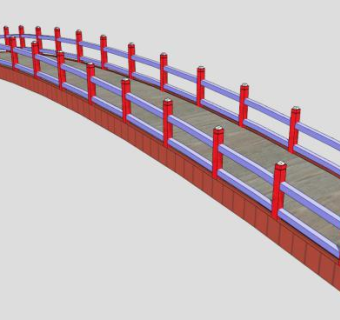 中式红色栏杆景观桥木桥SU模型下载_sketchup草图大师SKP模型