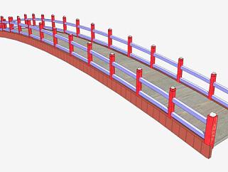 中式红色栏杆景观桥木桥SU模型下载_sketchup草图大师SKP模型