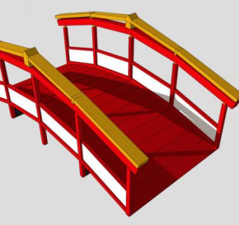 中式红色护栏小型木桥SU模型下载_sketchup草图大师SKP模型