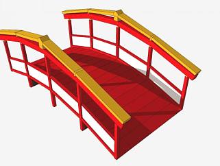 中式红色护栏小型木桥SU模型下载_sketchup草图大师SKP模型