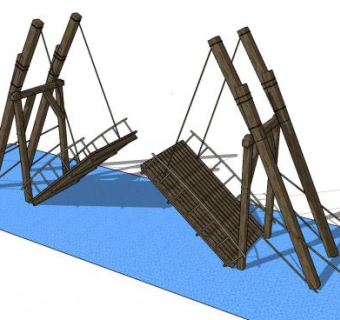 古代城门前的木吊桥SU模型下载_sketchup草图大师SKP模型