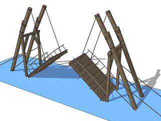 古代城门前的木吊桥SU模型下载_sketchup草图大师SKP模型