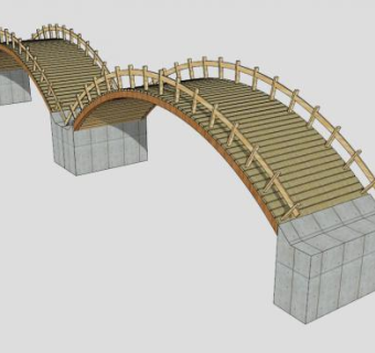 中式抛物线形景观木桥SU模型下载_sketchup草图大师SKP模型