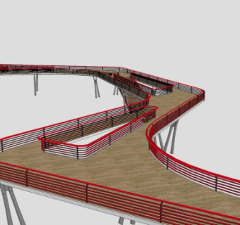景观护栏木栈道SU模型下载_sketchup草图大师SKP模型
