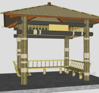 竹制四角亭子SU模型下载_sketchup草图大师SKP模型