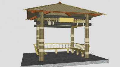 竹制四角亭子SU模型下载_sketchup草图大师SKP模型