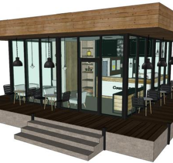 小小咖啡屋现代饮品店奶茶店SU模型下载_sketchup草图大师SKP模型
