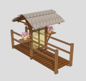 新中式景观精致木桥SU模型下载_sketchup草图大师SKP模型