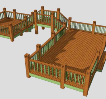 中式防腐木栈道木桥SU模型下载_sketchup草图大师SKP模型