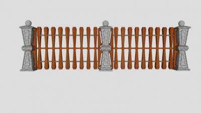 石柱木栏栅栏杆SU模型下载_sketchup草图大师SKP模型