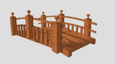 园区景观防腐木桥SU模型下载_sketchup草图大师SKP模型