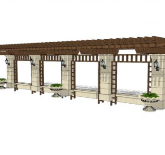 欧式景观盆栽廊架SU模型下载_sketchup草图大师SKP模型