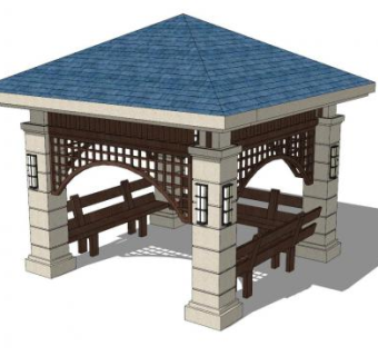 欧式蓝顶亭子SU模型下载_sketchup草图大师SKP模型