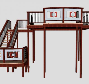 新中式景区木栈道SU模型下载_sketchup草图大师SKP模型