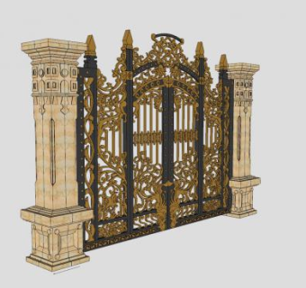 欧式图案铁艺大门SU模型下载_sketchup草图大师SKP模型