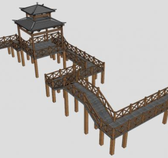 公园景观栈道SU模型下载_sketchup草图大师SKP模型