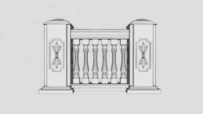 花瓶柱围栏SU模型下载_sketchup草图大师SKP模型