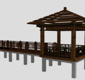 景观亭子木栈道SU模型下载_sketchup草图大师SKP模型