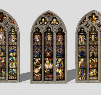 欧式窗口窗户彩色玻璃窗SU模型下载_sketchup草图大师SKP模型