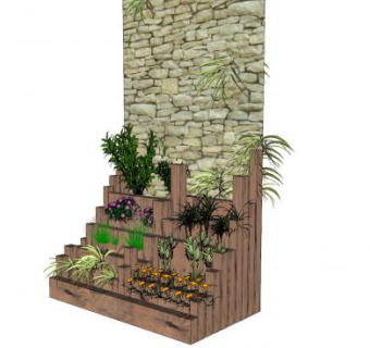 木板搭建的植物花台SU模型下载_sketchup草图大师SKP模型