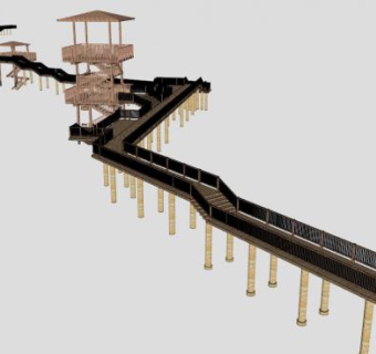 公园景区木栈道SU模型下载_sketchup草图大师SKP模型