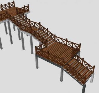 园区景观木栈道SU模型下载_sketchup草图大师SKP模型