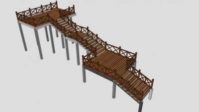 园区景观木栈道SU模型下载_sketchup草图大师SKP模型