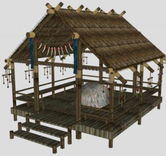 部落茅草亭SU模型下载_sketchup草图大师SKP模型