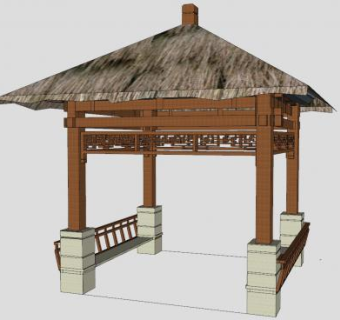 中式茅草亭子SU模型下载_sketchup草图大师SKP模型
