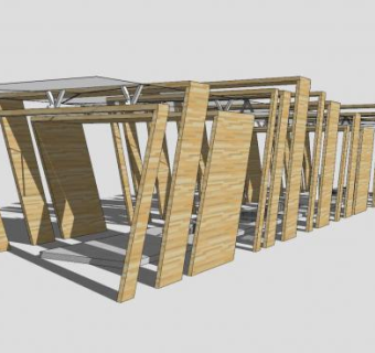 现代创意木廊架SU模型下载_sketchup草图大师SKP模型