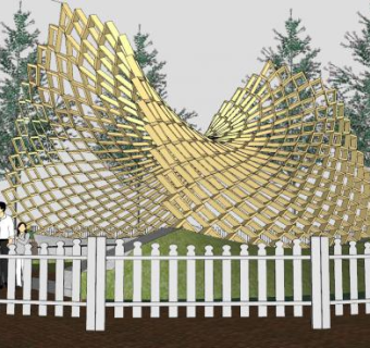 木质廊架和护栏栏杆景观小品SU模型下载_sketchup草图大师SKP模型