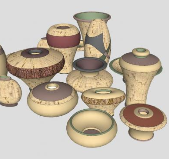 干陶瓶子陶器陶瓷品SU模型下载_sketchup草图大师SKP模型