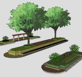 花池花坛景观座椅SU模型下载_sketchup草图大师SKP模型